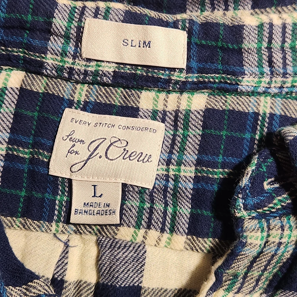 J. Crew Men's Double Weave Fabric Plaid Button-Down Shirt Size L Slim Fit Casual